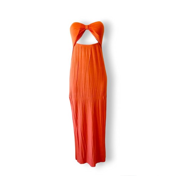 Y2k, orange, strapless cut-out front maxi dress UK 8 fits AU 8, 10, 12, 14 NWOT - Picture 5 of 7